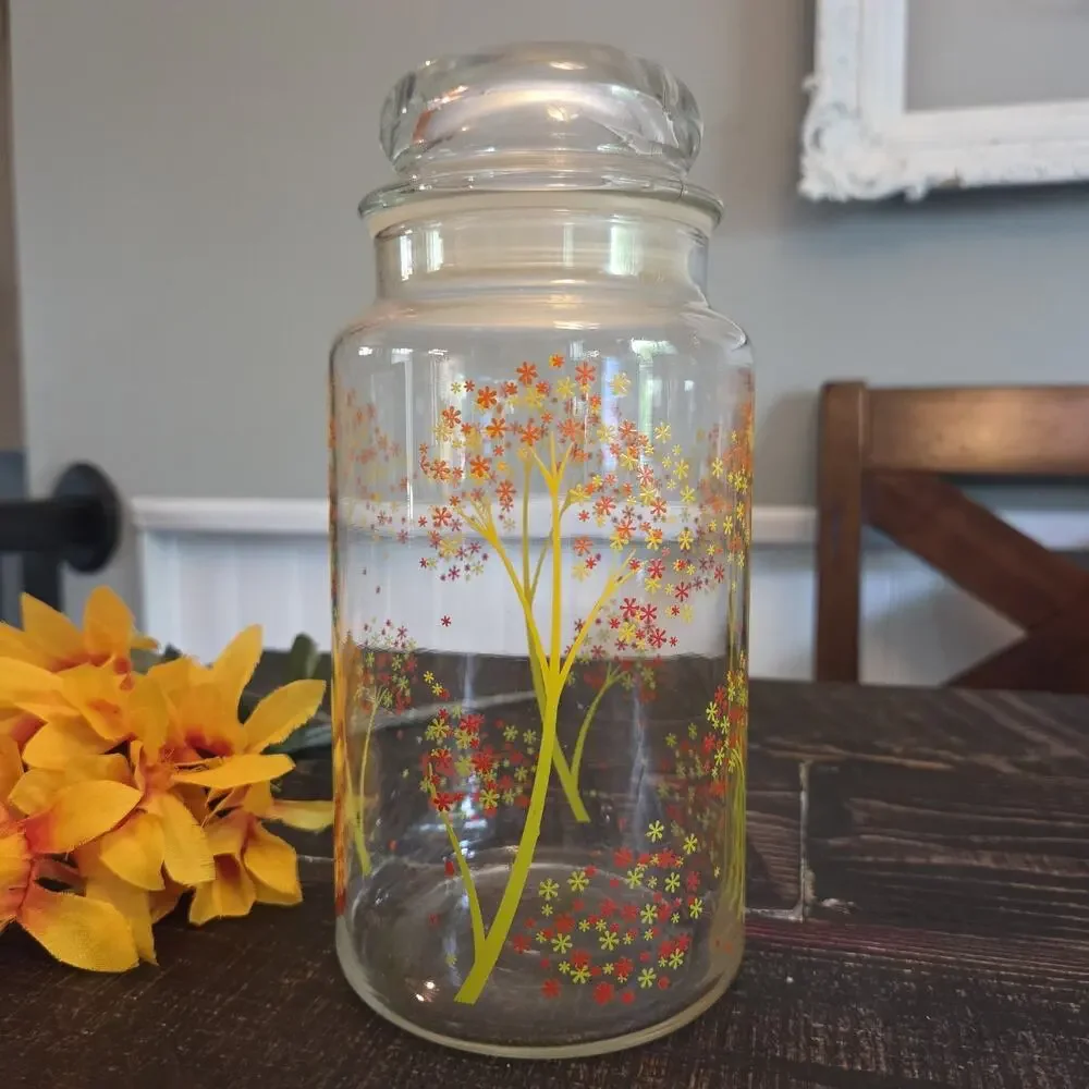 Vintage 1970s Floral Glass Canister Jar 8